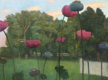 John Beerman, Chatwood Poppies at Dusk, 2016, oil on linen, 30 x 36 inches