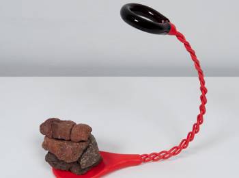 John Newman, Spoonfuls (darker red view), 2015, mixed media, 14 ½ x 4 ½ x 14 inches